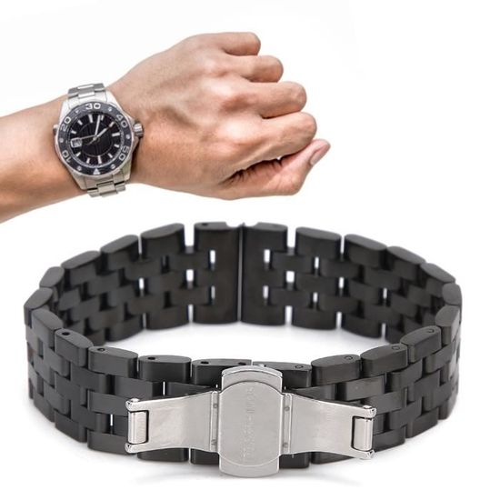 18 mm Bracelet en acier de montre de remplacement bracelet de montre avec interface d'arc creux (Noir)