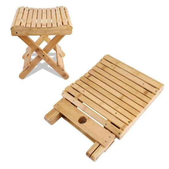 EJ.life Chaise pliante Tabouret pliable de repose-pieds de douche de rasage pliable en bambou naturel
