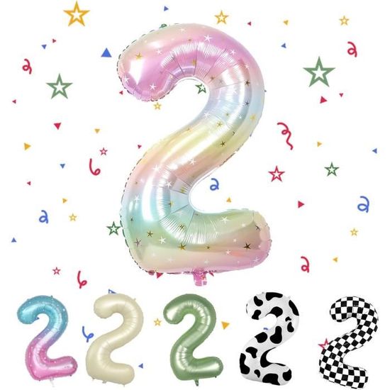 Ballon Anniversaire 2 Ans Ballons Chiffre Numéro 2 Grand Blanc Creme 101 Cm Avec 6 Coeur Ballons