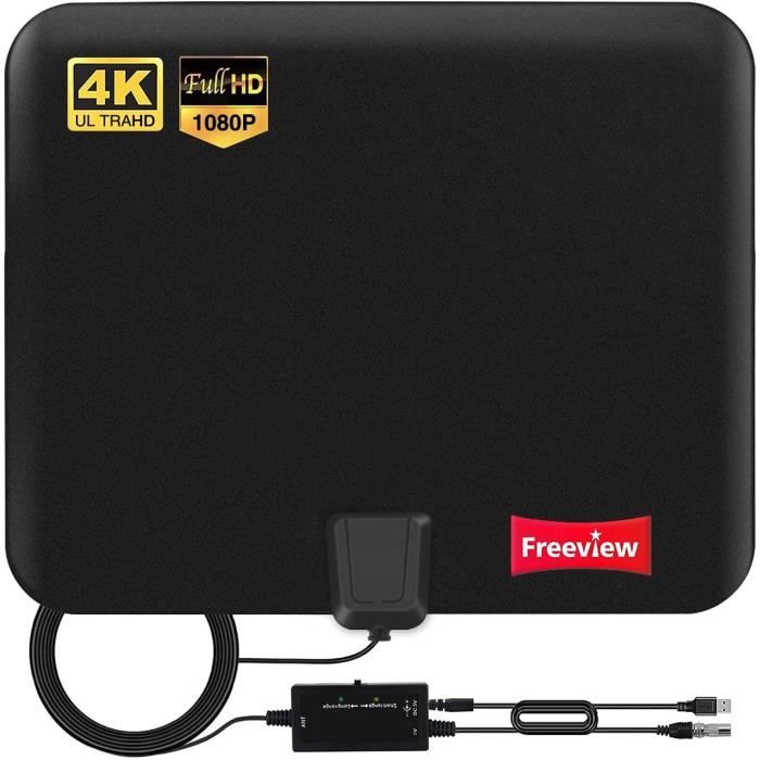 Antenne TV Intérieure 600 Km - Réception HD TNT Gratuite, Amplificateur Intégré Et Câble 10 M