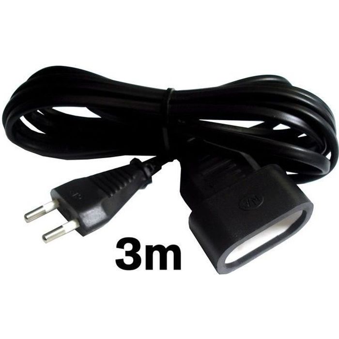 Rallonge électrique ZENITECH 3m - câble HO3VVH2F - 2x0.75 - Noir