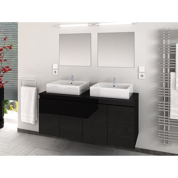 CINA Ensemble salle de bain double vasque L 120 cm - Noir laqué