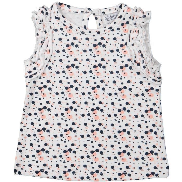 DIRKJE T-Shirt Blanc avec AOP Bleu Marine et Pêche Bébé Fille