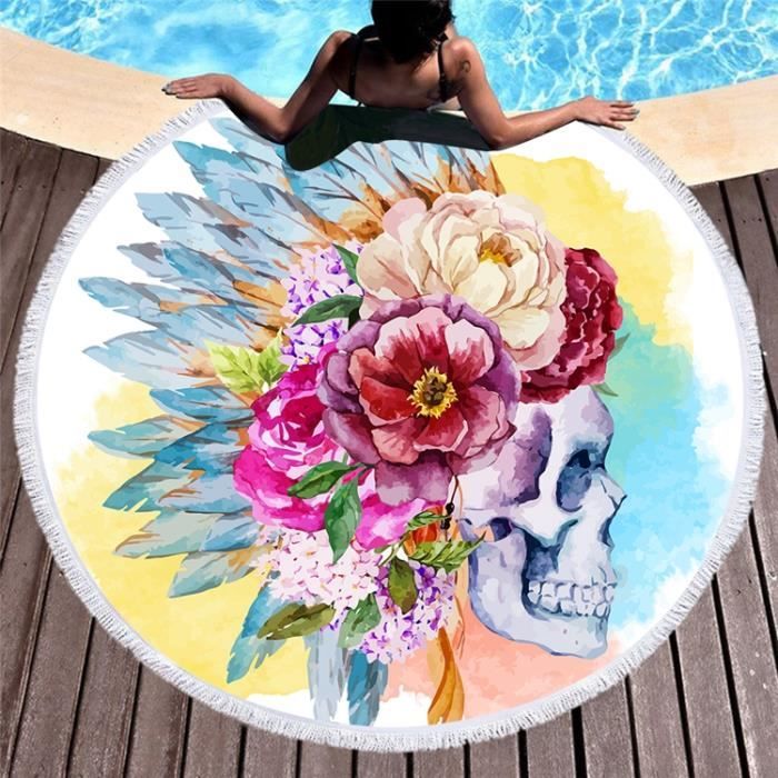 Serviette De Plage Ronde Serviette De Plage Avec Glandes Noir14