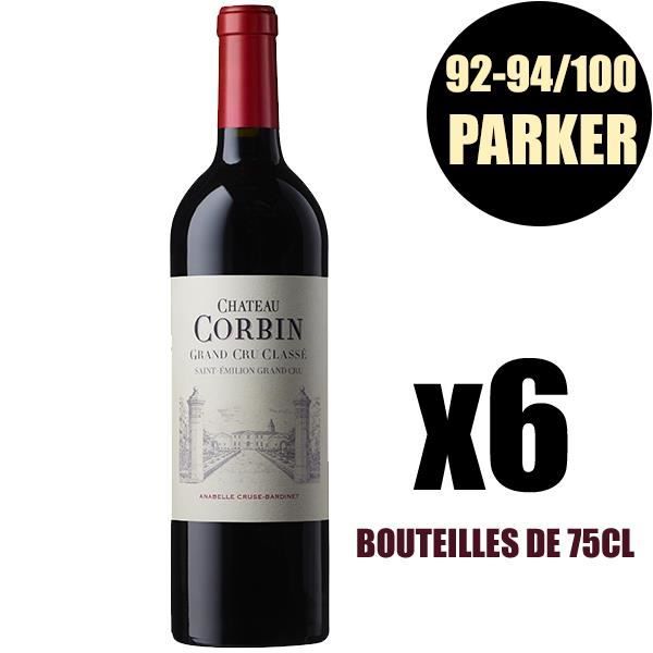 X6 Château Corbin 2016 75 cl AOC Saint-Émilion Grand Cru Classé Vin Rouge