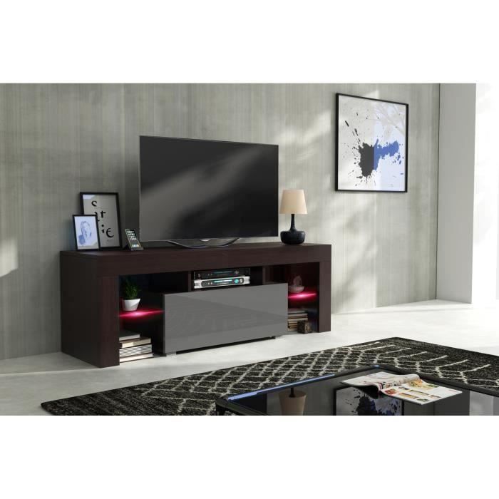 Meuble tv 130 cm Wengé et gris laqué + RGB