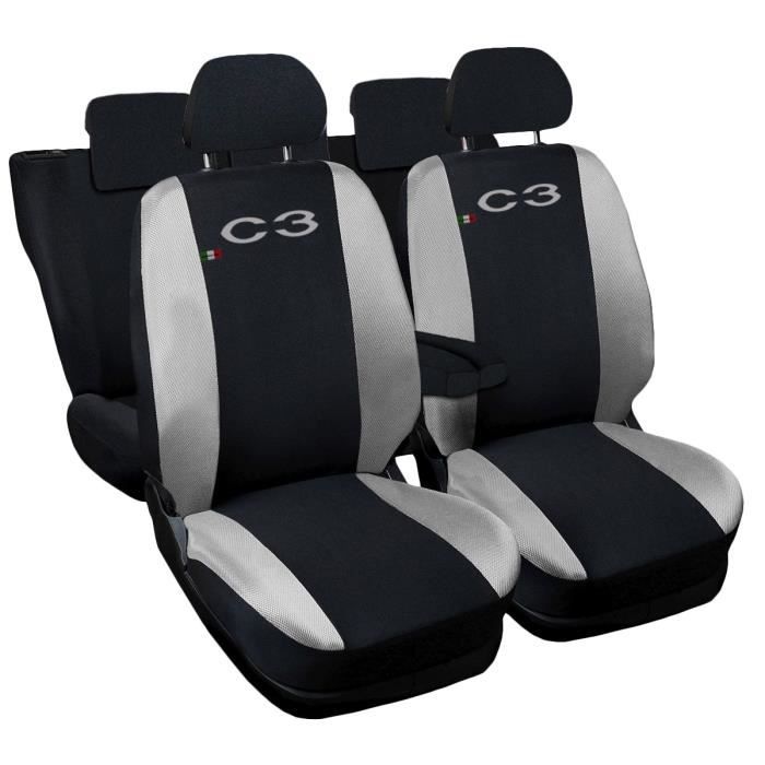 Housses de siège deux-colorés pour Citroen C3 - noir gris clair
