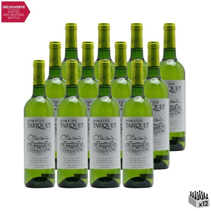 Côtes de Gascogne Classic Blanc 2020 - Lot de 12x75cl - Domaine Tariquet - Vin IGP Blanc du Sud-Ouest - Cépages Ugni Blanc, Colombar