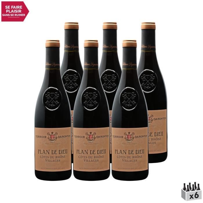 Côtes du Rhône Villages Plan de Dieu Rouge 2021 - Lot de 6x75cl - Terroir Daronton - Vin AOC Rouge de la Vallée du Rhône