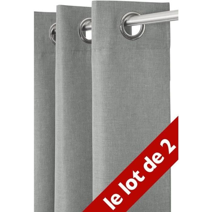 Lot de 2 Rideaux Unis 140x240 cm Gris