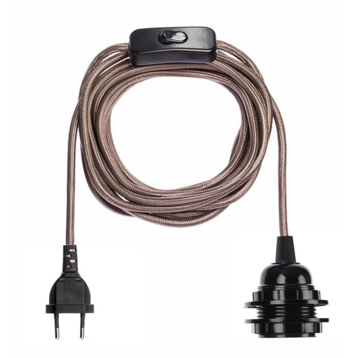 Suspension luminaire - Fil électrique tissu 4,5m E27 avec interrupteur - 38 coloris - HOOPZI Bala - Mica Brown Shine