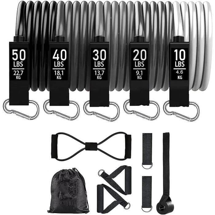 Bandes élastiques de résistance, bandes élastiques de fitness avec 5 niveaux de résistance, avec cheville et poignée de porte, élast