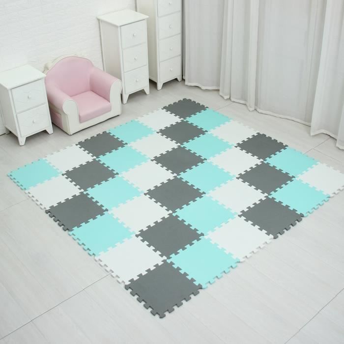 Tapis d'éveil,Tapis de Puzzle de jeu de mousse d'eva de bébé de meiqicool pour des enfants-tapis - Type white green grey-18 pieces