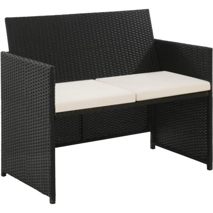 MMCZ® Canapé de jardin Design à 2 places - Sofa Divan Banquette de jardin avec coussins - Noir Résine tressée ❤9926