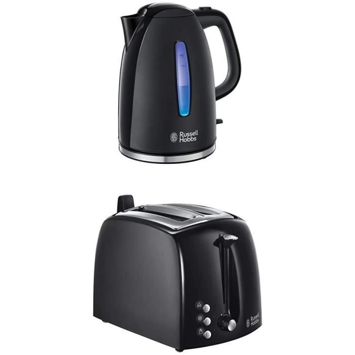 CAFETIERE Russell Hobbs Set Petit Déjeuner Bouilloire et Grille Pain Toaster XL Texture Noir - 22591-70 et 22601-56599