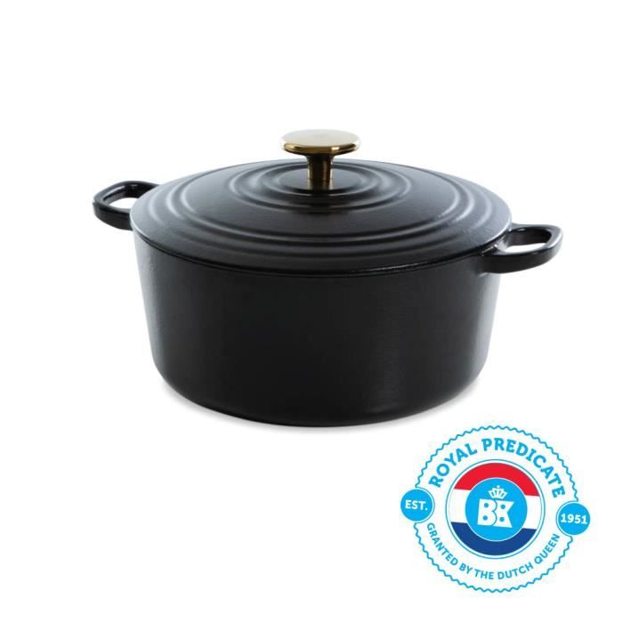 BK Cookware H6079.524 BK Bourgogne Cocotte en Fonte - Ronde - 24 cm - 4.2L - Revêtement émaillé - Couvercle avec Anneaux