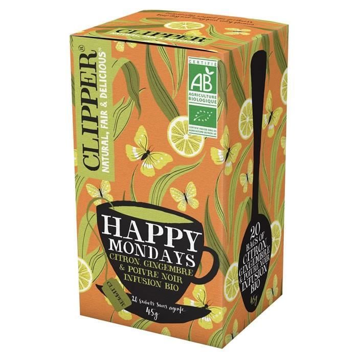 LOT DE 6 - CLIPPER® Happy Mondays Infusion citron gingembre poivre noir bio - 20 Sachets