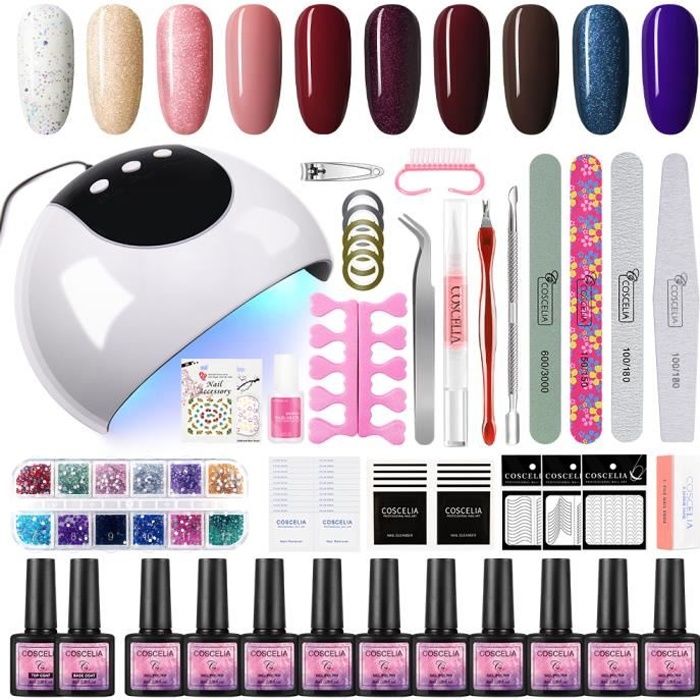 Kit Vernis Semi Permanent 24W Lampe UV/LED Vernis à Ongle Gel Nail Polish Top/Base coat Nail Art Outils Manucure Décorations