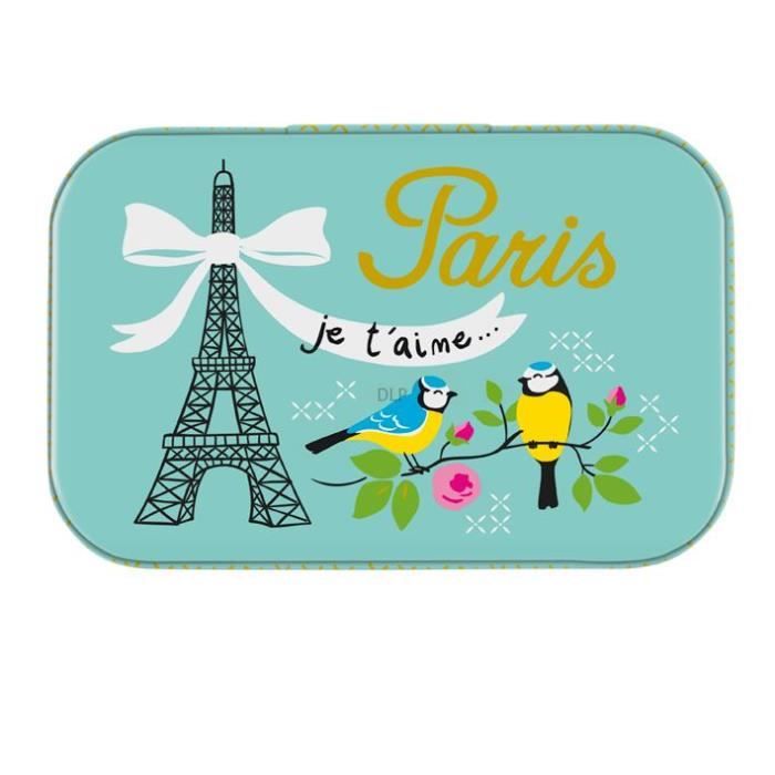 Petite Boîte à Tout PARIS JE T'AIME En Métal - De Rangement Souvenirs Images Ticket Bus Métro Cinéma DLP Derrière La Porte