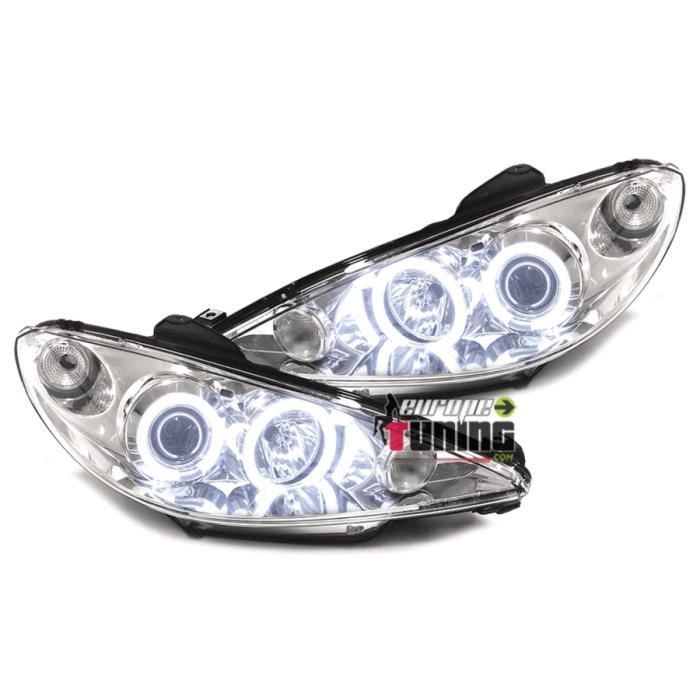 PHARES TUNING FEUX AVANTS ANNEAUX CCFL ANGEL EYES PEUGEOT 206 2002-2009 en H7/H7 (00768)