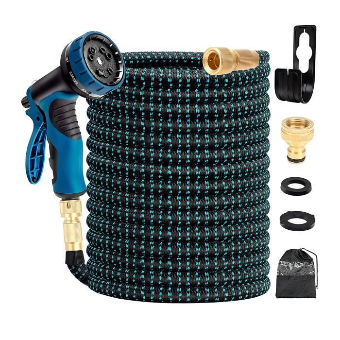 30m Tuyau Arrosage Extensible Bleu 100ft Tuyau D'arrosage Retractable avec Support et Pistolet Arrosage 9 Fonctions Raccords en Lait