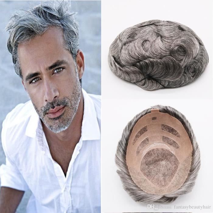 6'' 8x10 Meilleur Qualité Naturel Brun Gris Mono Postiches Dentelle Main Attachée Postiches Human cheveux de remplacement Hommes