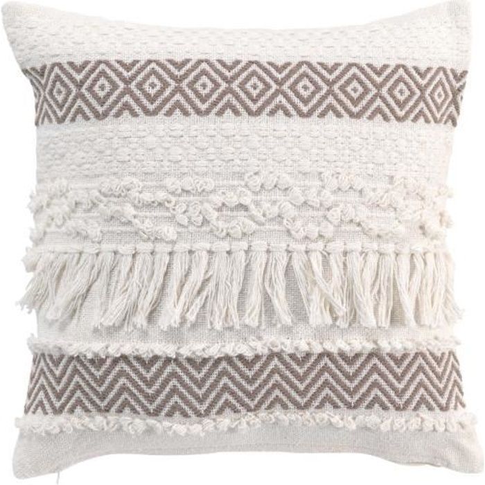 Coussin 40x40 cm déhoussable 100% coton à frange Zya Taupe