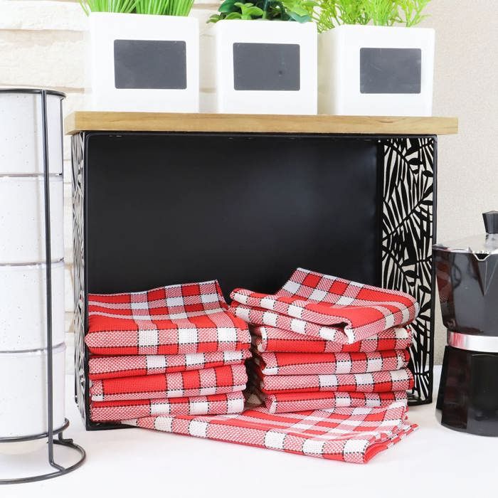 LINANDELLE - Lot de 10 serviettes de tables coton carreaux vichy Normand NELLY - Rouge