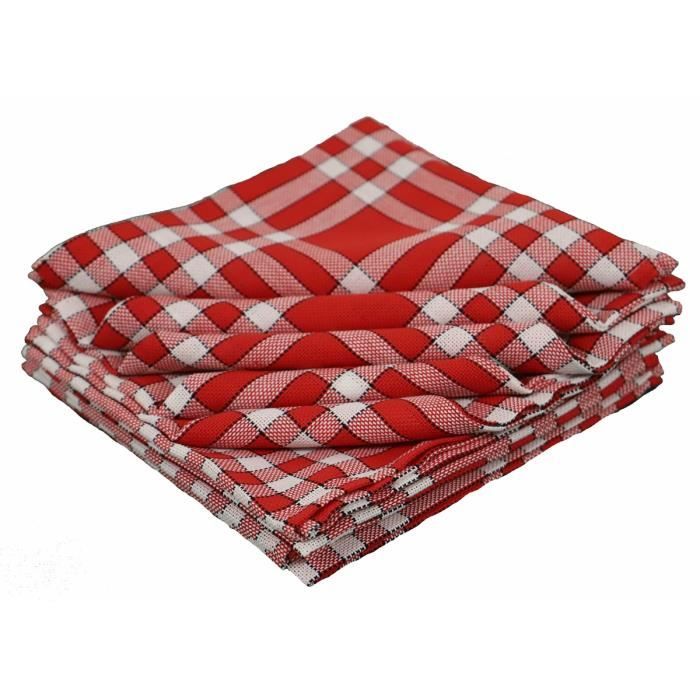 LINANDELLE - Lot de 10 serviettes de tables coton carreaux vichy Normand NELLY - Rouge