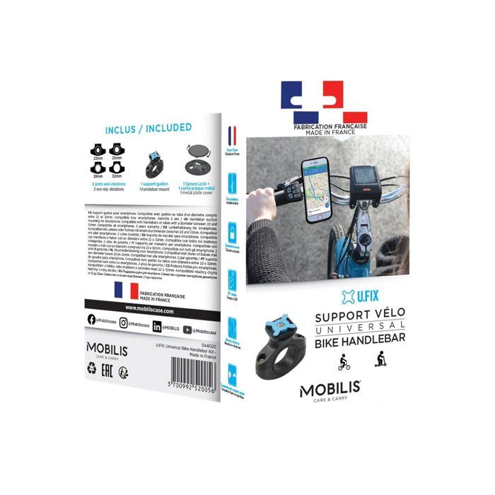 Support Smartphone pour Guidon de Vélo Fabriqué en France Universel MOBILIS
