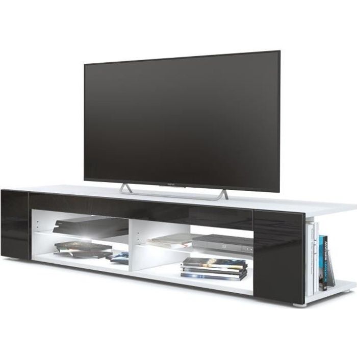 Meuble Tv blanc mat Façades en noir laquées led Blanc