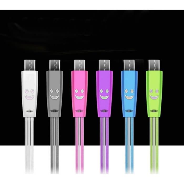 Cable Smiley Micro USB pour SONY Xperia XA Ultra LED Lumière Android Chargeur USB Smartphone Connecteur (VIOLET)