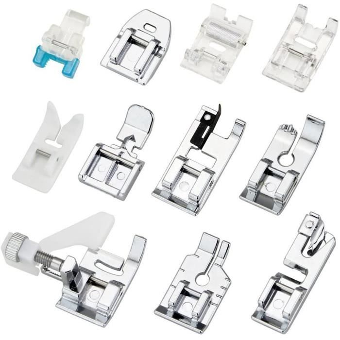 11Pcs Pieds-de-Biche, Kit de Machine à Coudre Pieds Presseur pour Quelques Modèles de Machine à Coudre Domestique Brother Singer