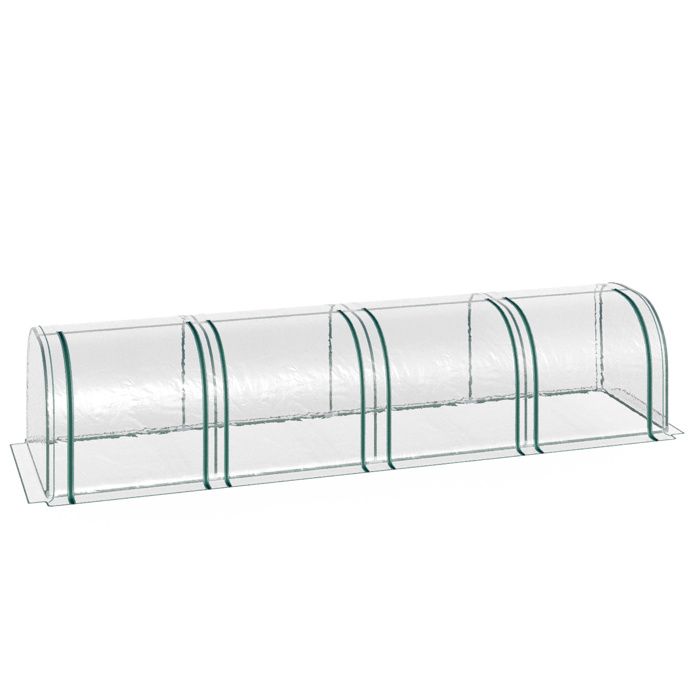 Serre de jardin tunnel serre à tomates 4L x 1l x 0,8H m 4 portes zippées bâche PVC transparent métal époxy vert 400x100x80cm