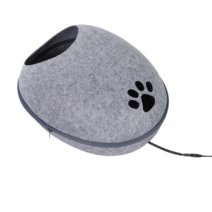 Coussin chauffant chat panier chat grand confort dim. 47L x 38l x 24H cm température max. 40°C polyester gris 47x38x24cm Gris