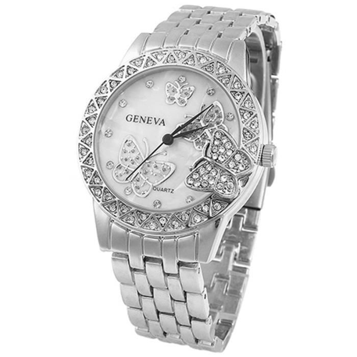 SHARPHY Montre Femme Strass marque de Luxe GENEVA papillon bracelet argenté , meilleurs cadeaux