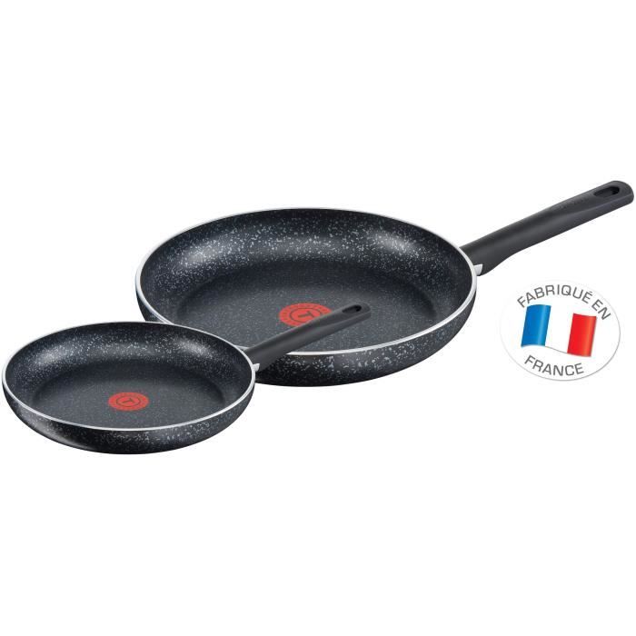 Tefal Brut Effet Pierre Lot De 2 poêles 24 et 30 cm Tous Feux Dont Induction C2649002