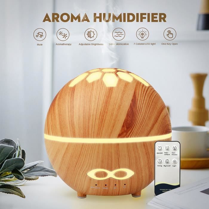 TEMPSA Humidificateur d'air Ultrasonique Aroma Diffuseur d'huile essentielle 7 Couleurs changeantes avec Télécommande Clair