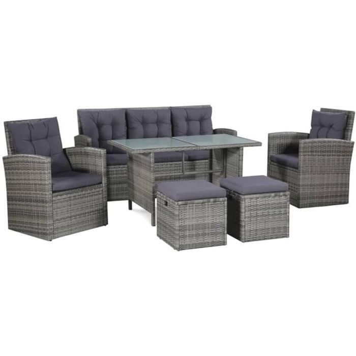 Ensemble de canapé d'extérieur 18 pcs salon de jardin Résine tressée Gris
