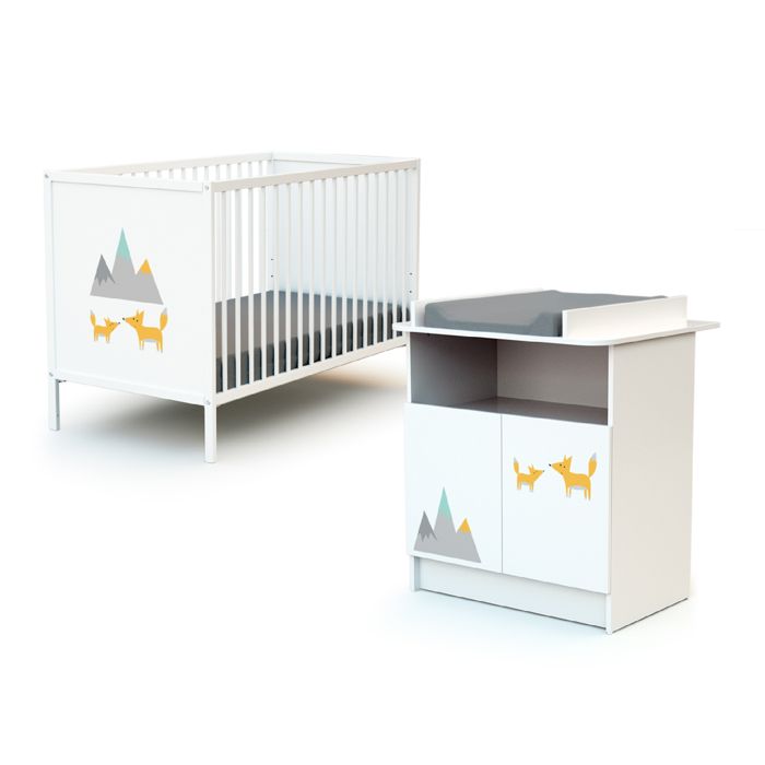 WEBABY - Duo Lit Bébé et Meuble Renard Blanc