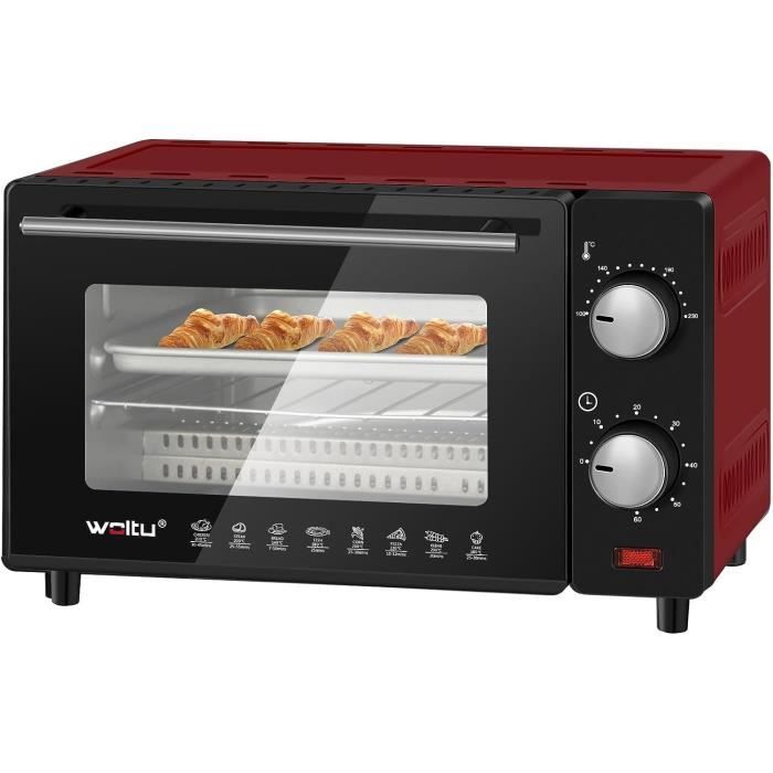 WOLTU Mini Four electrique 12 LITRES 800W,avec Plaque de Cuisson Minuterie 0-250 °C,ROUGE