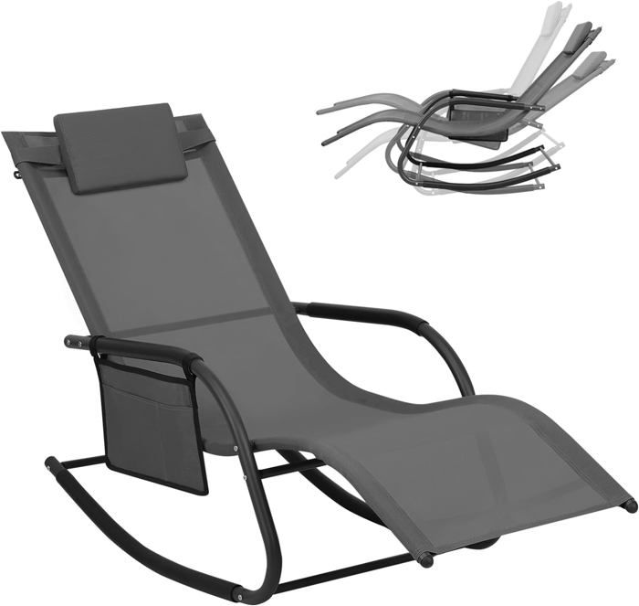 WOLTU Bain de Soleil Jardin Exterieur Chaise Longue Jardin Fauteuil à Bascule Transat de Jardin Gris W0ETT0158