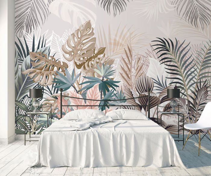Papier Peint 3D Peinture Murale 350x256cm Feuilles Tropicales Rétro ...