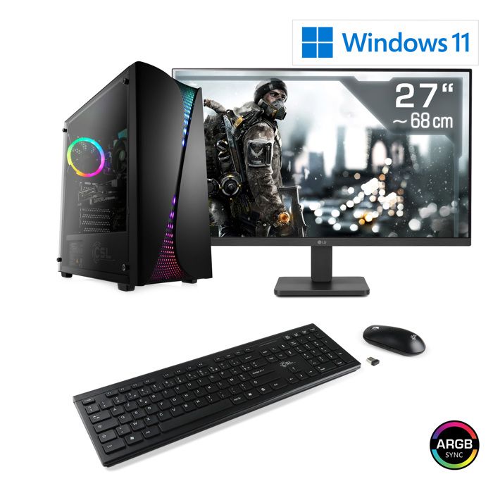 PC Gaming CSL Computer M11460H Ryzen 5 5600 GeForce RTX 3050 16 Go DDR4 RAM M.2 SSD 1000 Go 27 pouces Full-HD Win 11