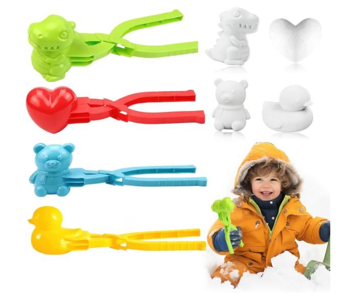 4 Pinces à Boules De Neige - Formes Dinosaure, Cœur, Ours, Canard - 20 Cm, Plastique Résistant - Pour Neige Et Sable