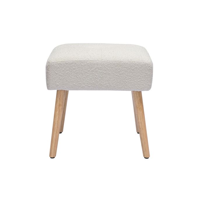 Miliboo - Tabouret bas en tissu effet laine bouclée blanc et bois clair massif H46 cm GUESTA