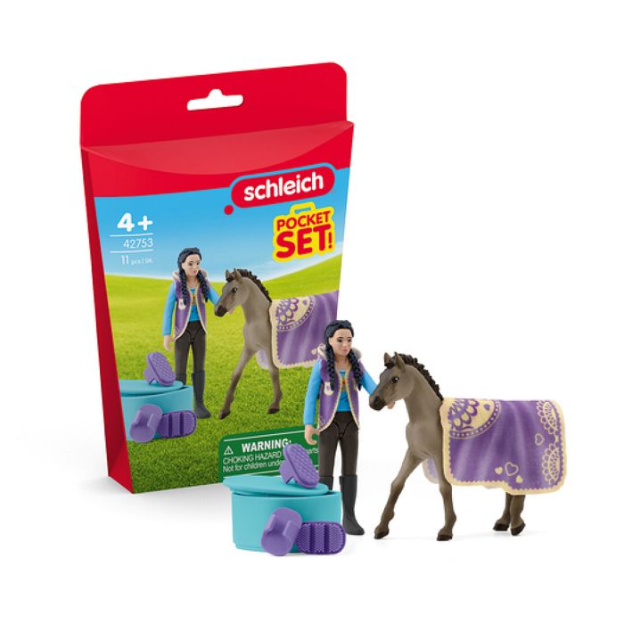 Comparer les prix de Coffret de soins pour animaux - SCHLEICH - 42753 - Petit cheval - Étrille et brosse - Couverture assortie
