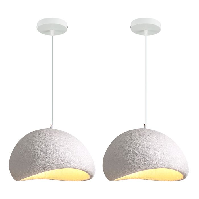 DLGLOLIN 2X Suspension Vintage Lustre de Milieu du Siècle Abat-jour en Résine de Dôme Blanc Ø20cm E27 Luminaire de Couloir Salon