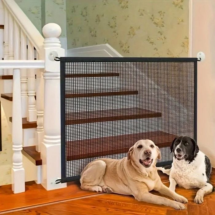 Meilleurs prix pour Barrière de sécurité chien 180×72 cm – maille respirante pliable sans perçage installation crochets