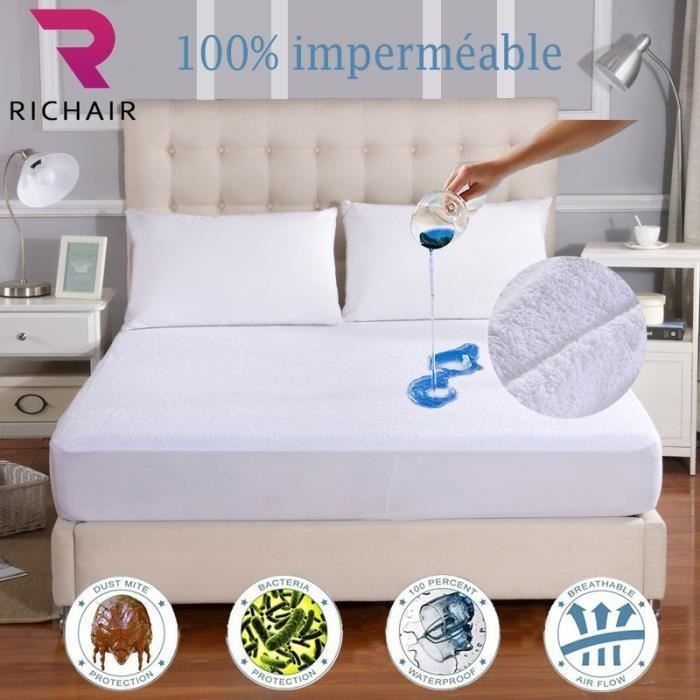 Protège Matelas imperméable 160 x 200 cm hauteur 30cm Drap Housse Hypoallergénique Hautement RespirantAnti-Bactérien by H